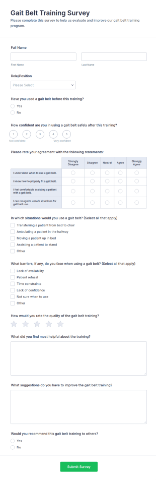 Gait Belt Training Survey Form Template