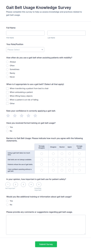 Gait Belt Usage Knowledge Survey Form Template