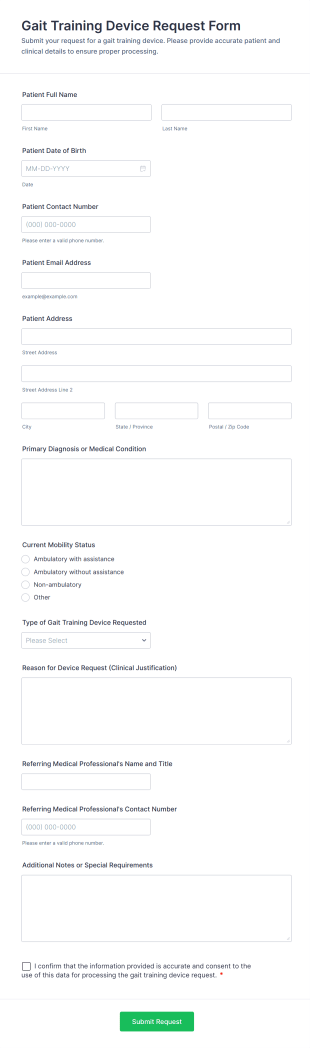Gait Training Device Request Form Template