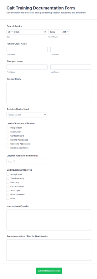 Gait Training Documentation Form Template