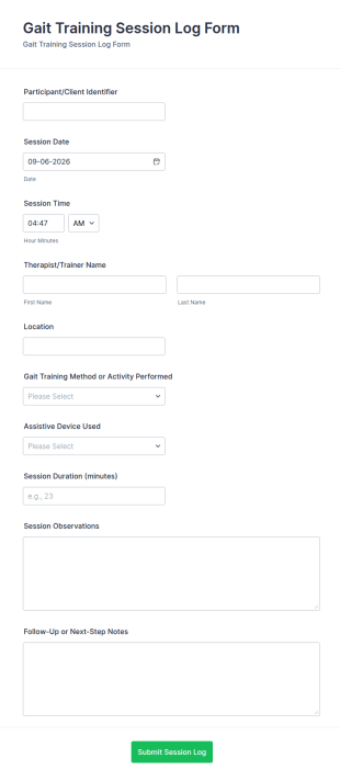 Gait Training Session Log Form Template