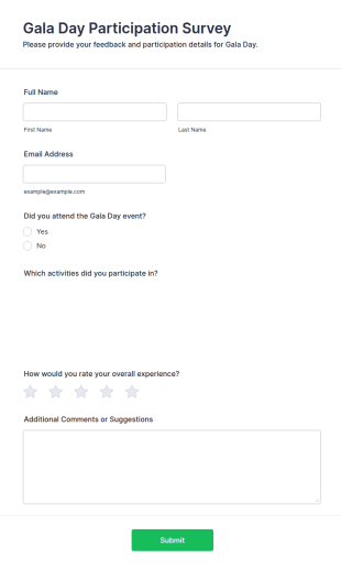Gala Day Participation Survey Form Template
