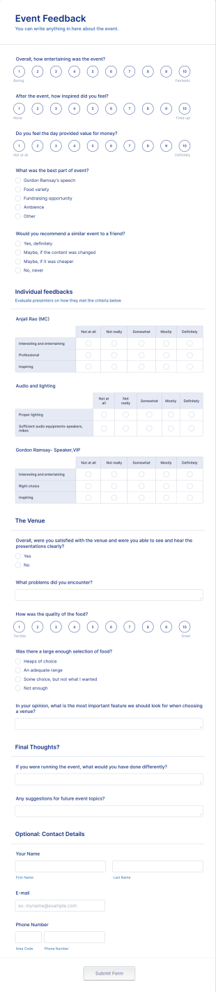 Gala Dinner Fundraising Event Feedback Form Template