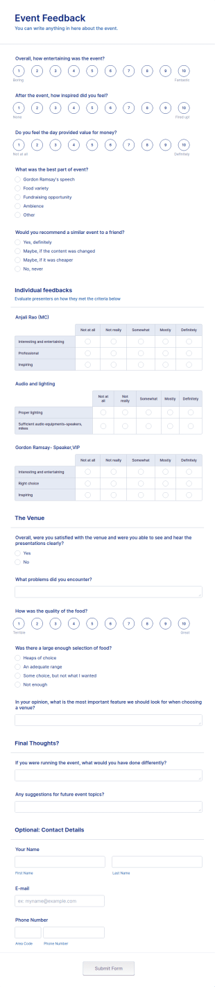 Gala Dinner Fundraising Event Feedback Form Template
