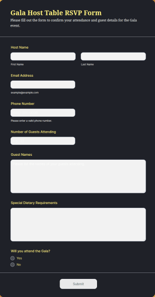 Gala Host Table RSVP Form Template