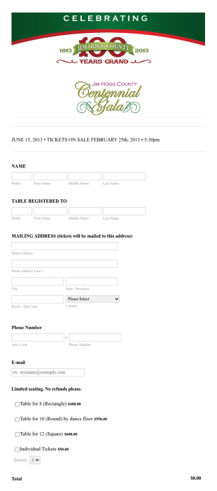 Gala Reservation Form Template
