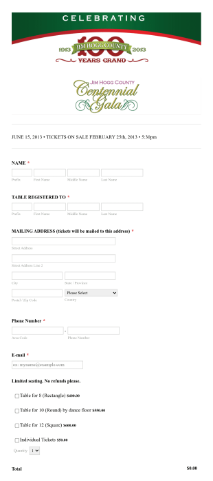 Gala Reservation Form Template