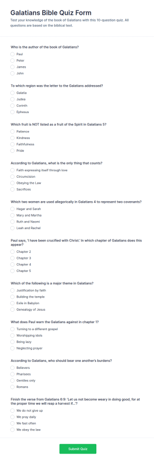 Galatians Bible Quiz Form Template