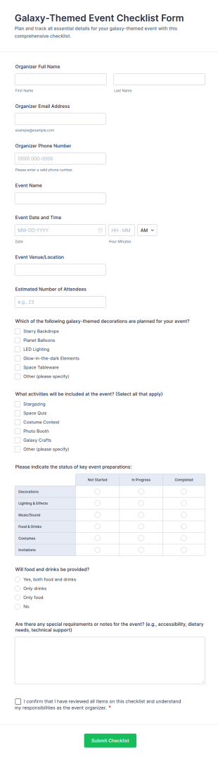 Galaxy Themed Event Checklist Form Template