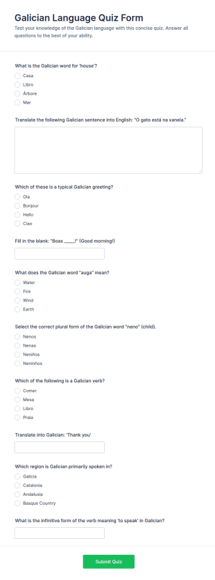Galician Language Quiz Form Template