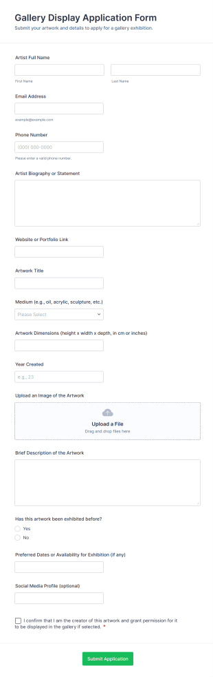 Gallery Display Application Form Template