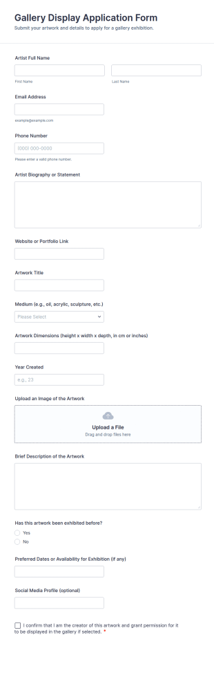 Gallery Display Application Form Template