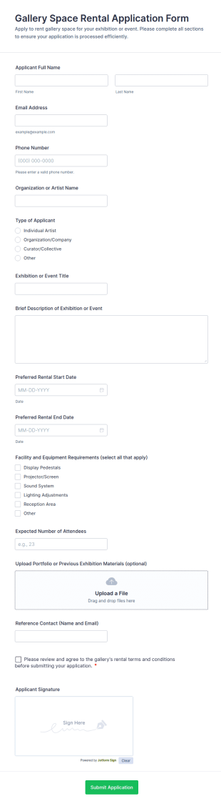 Gallery Space Rental Application Form Template