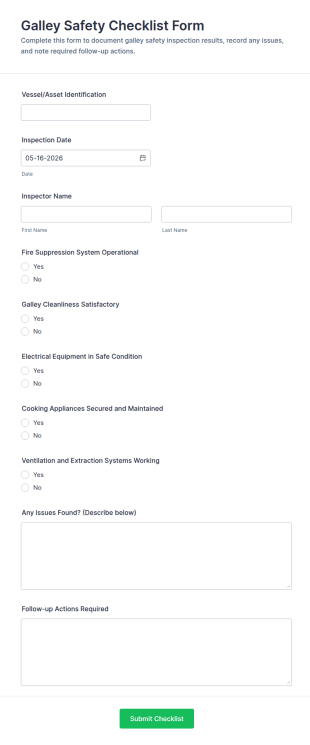 Galley Safety Checklist Form Template