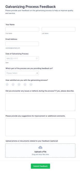 Galvanizing Process Feedback Form Template