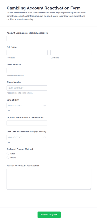 Gambling Account Reactivation Consent Form Template