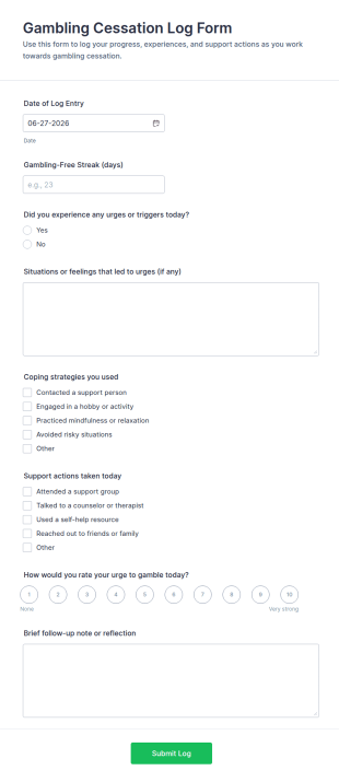 Gambling Cessation Log Form Template