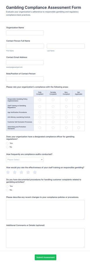 Gambling Compliance Assessment Form Template