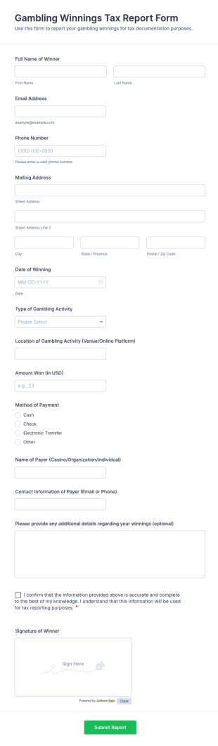 Gambling Winnings Tax Report Form Template