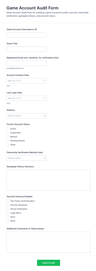 Game Account Audit Form Template
