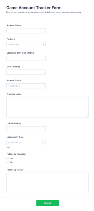Game Account Tracker Form Template