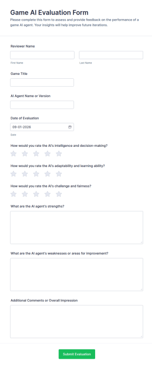 Game AI Evaluation Form Template