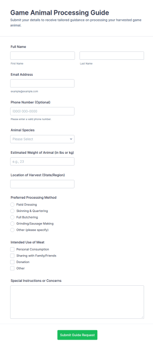 Game Animal Processing Guide Form Template