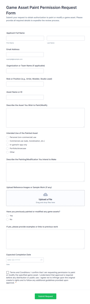 Game Asset Paint Permission Request Form Template