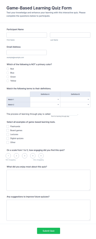 Game Based Learning Quiz Form Template