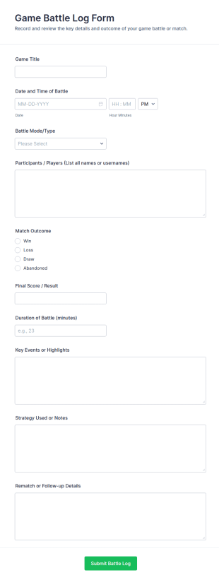 Game Battle Log Form Template