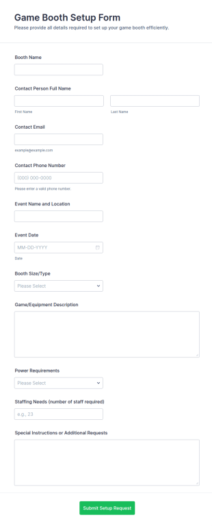 Game Booth Setup Form Template