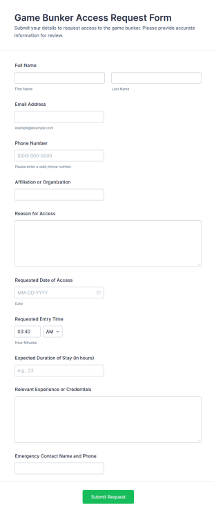 Game Bunker Access Request Form Template