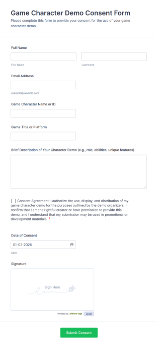 Game Character Demo Consent Form Template