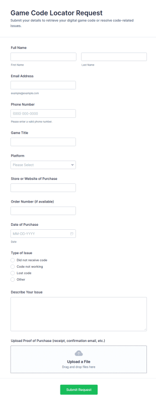 Game Code Locator Request Form Template