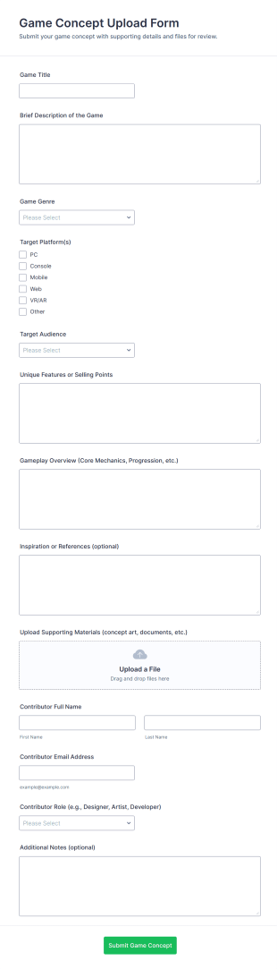 Game Concept Upload Form Template