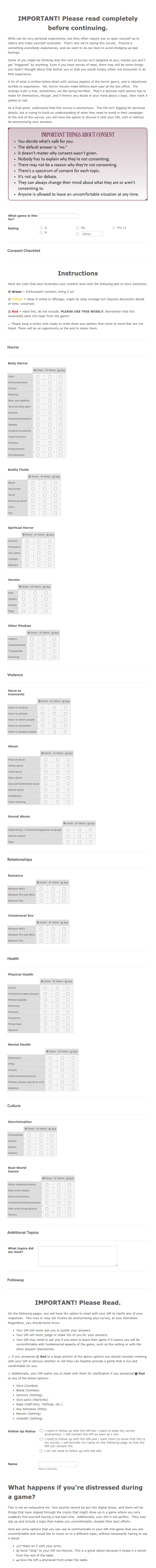 Game Consent Form Template