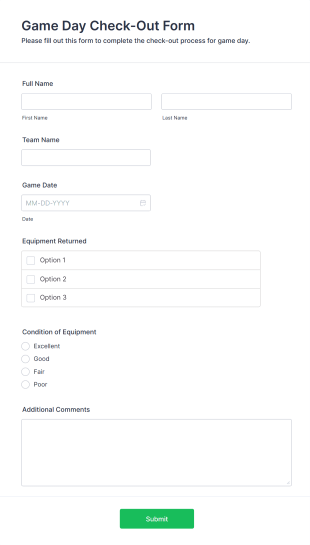 Game Day Check Out Form Template