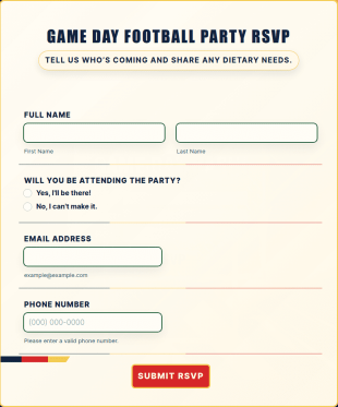 Game Day Football Party RSVP Form Template