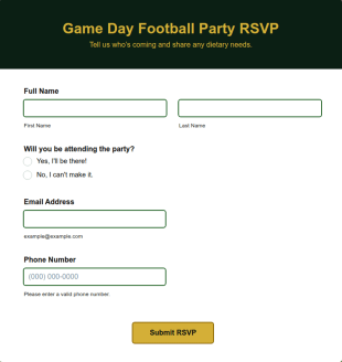 Game Day Football Party RSVP Form Template