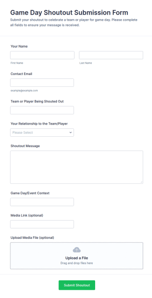 Game Day Shoutout Submission Form Template