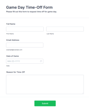 Game Day Time Off Form Template