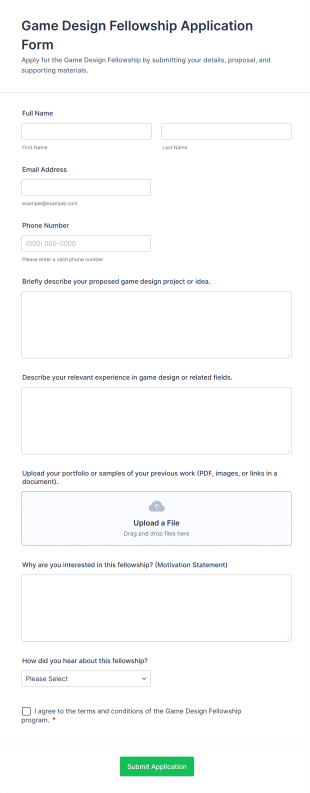 Game Design Fellowship Application Form Form Template