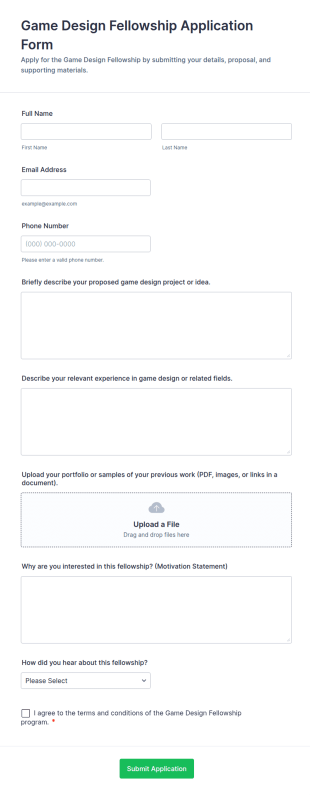 Game Design Fellowship Application Form Template