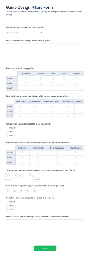 Game Design Pillars Form Template