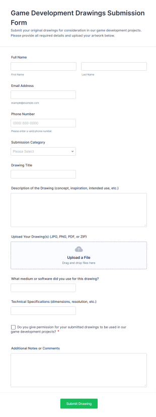 Game Development Drawings Submission Form Template