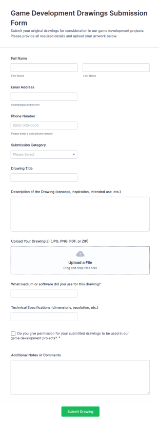 Game Development Drawings Submission Form Template