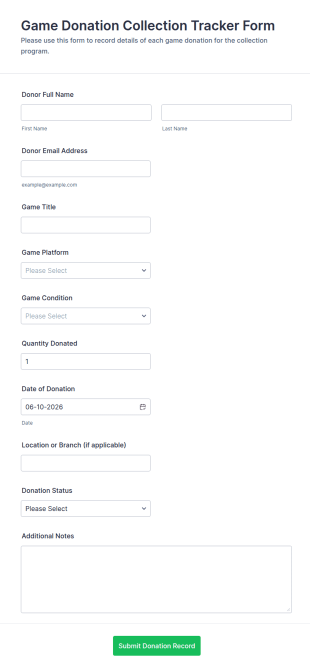 Game Donation Collection Tracker Form Template