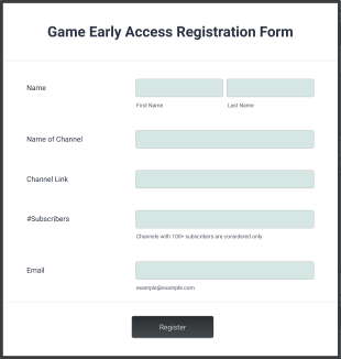 Game Early Access Registration Form Template