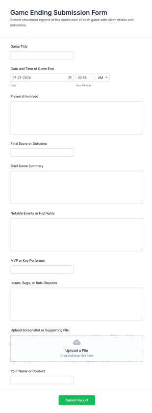 Game Ending Submission Form Template