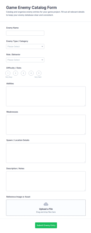 Game Enemy Catalog Form Template